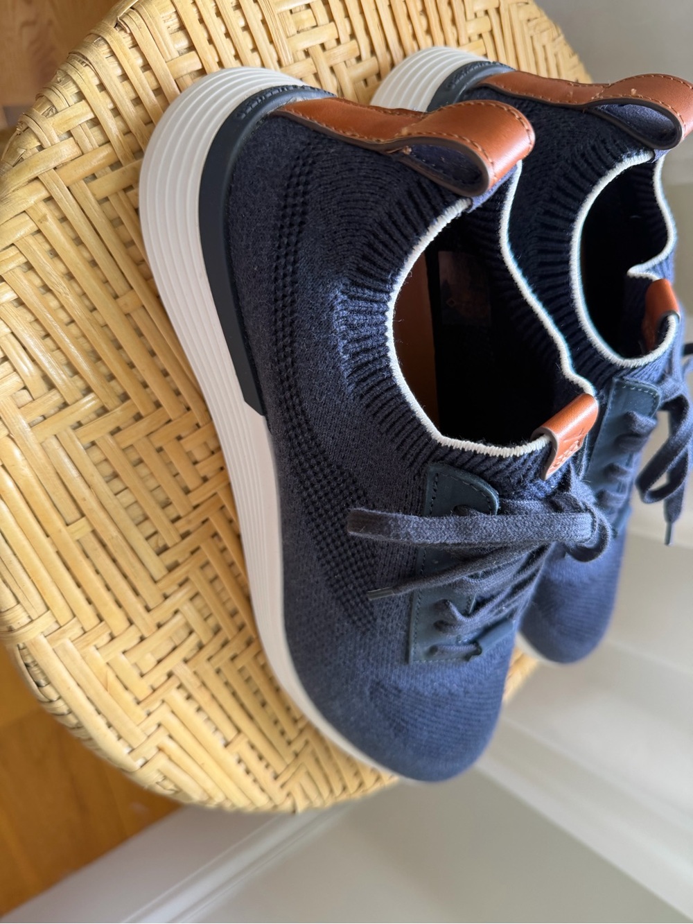 Men's Knit Sneakers in Navy with Brown Accents
